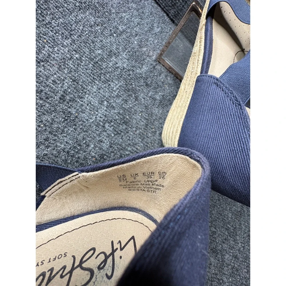 LifeStride Siesta Str Navy Blue Espadrille Wedge Sandals Womens 9M Comfort Flex